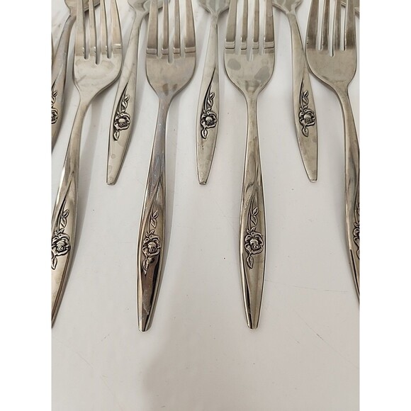 Lot Of 15 Oneidacraft Deluxe Stainless Steel Salad Forks Lasting Rose Pattern - Picture 3 of 5